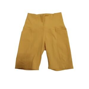 Calia Womens Size S Stay The Path Yellow High Waisted Bike Biker Shorts Stretch